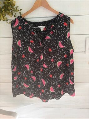 Christopher and Banks black polka dot fruit flowy tank women’s 1X